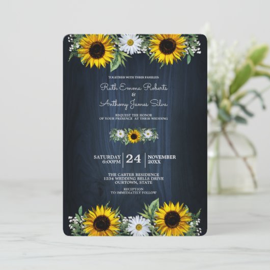 Invitation Tournesol bleu de la marine russe|Mariage margueux (Debout devant)