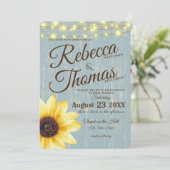 Invitation Tournesol bleu Dusty et lumières Mariage rustique (Debout devant)