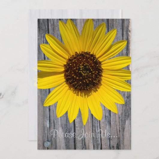 Invitation Tournesol Bois Grain Mariage avec verset (Devant / Derrière)