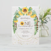 Invitation Tournesol Bois rustique Lumières Premier anniversa (Debout devant)