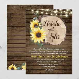 Invitation Tournesol Bois tranche Russe Chaîne Lumières Maria