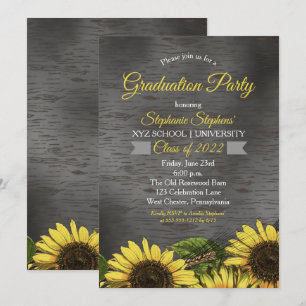 Invitation Tournesol boisé vintage Fête de remise des diplô