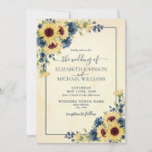 Invitation Tournesol chaud rustique Mariage floral bleu marin (Devant)
