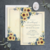 Invitation Tournesol chaud rustique Mariage floral bleu marin