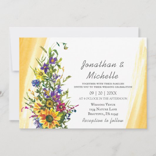 Invitation Tournesol coloré Fleur sauvage Mariage chrétien (Devant)