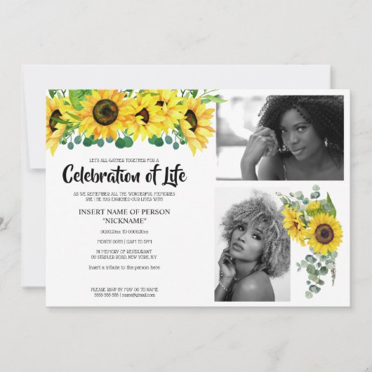 Invitation Tournesol commémoration de la mort (Devant)