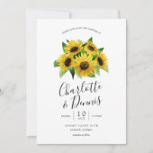 Invitation tournesol couleur aquarelle et mariage bleu marine (Devant)