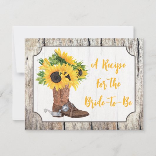 Invitation Tournesol dans Cowboy Boot Woodgrain Recette Card (Devant)