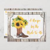 Invitation Tournesol dans Cowboy Boot Woodgrain Recette Card (Devant / Derrière)
