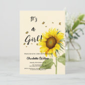 Invitation Tournesol d'aquarelle avec Baby shower de papillon (Debout devant)