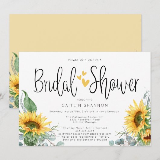 Invitation Tournesol de Fête des mariées rustique aux Coeurs  (Devant / Derrière)