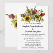 Invitation Tournesol de mariage espagnol Bourgogne Rustique (Devant / Derrière)