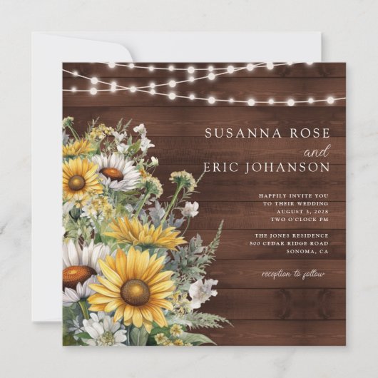 Invitation Tournesol de pays en gras Mariage (Devant)