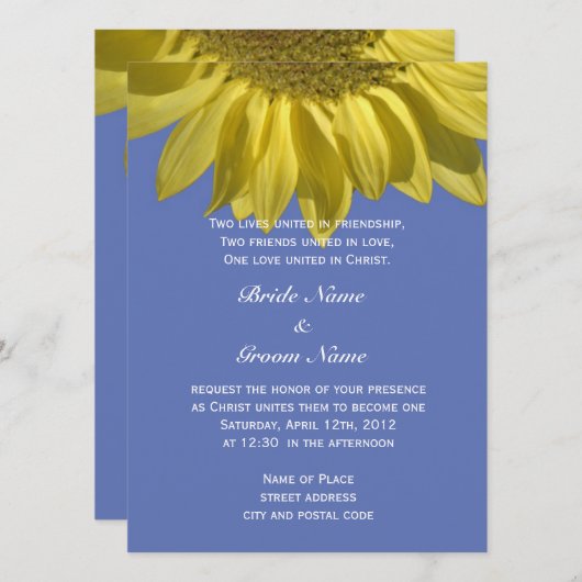 Invitation Tournesol d'été brillant mariage chrétien (Devant / Derrière)