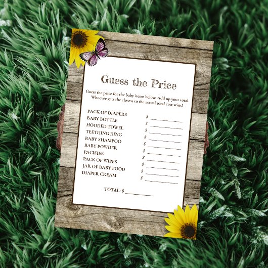 Invitation Tournesol Devinez le prix Baby Shower | Rose