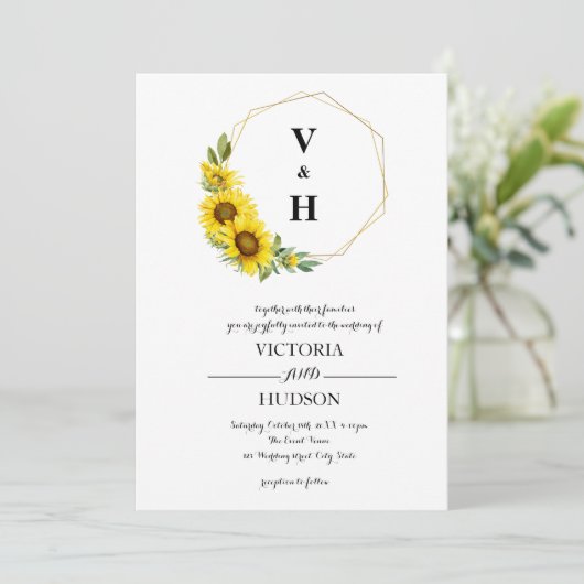 Invitation Tournesol d'or géométrique simple (Debout devant)