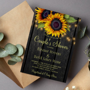 Invitation Tournesol d'or grange rustique couples en bois dou