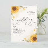 Invitation Tournesol doré Botanique Romance Mariage (Debout devant)