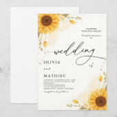 Invitation Tournesol doré Botanique Romance Mariage (Devant / Derrière)