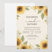 Invitation Tournesol doré Mariage rustique (Devant / Derrière)