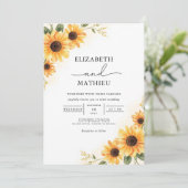 Invitation Tournesol doré Rustique Mariage de fleurs (Debout devant)