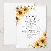 Invitation Tournesol doré Rustique Mariage de fleurs (Devant / Derrière)
