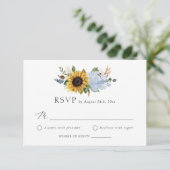 Invitation Tournesol Dusty Blue Flowers Mariage rustique RSVP (Debout devant)