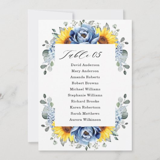 Invitation Tournesol Dusty Blue Slate Peony Graphique de sièg (Dos)