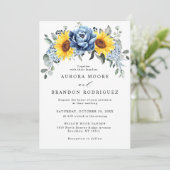 Invitation Tournesol Dusty Blue Slate Peony Mariage floral (Debout devant)