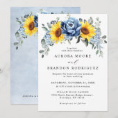 Invitation Tournesol Dusty Blue Slate Peony Mariage floral (Devant / Derrière)
