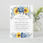 Invitation Tournesol Dusty Blue Slate Peony Mariage floral (Debout devant)