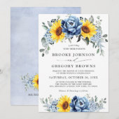Invitation Tournesol Dusty Blue Slate Peony Mariage floral (Devant / Derrière)