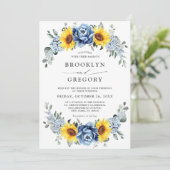 Invitation Tournesol Dusty Blue Slate Peony Mariage floral (Debout devant)