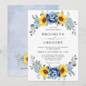 Invitation Tournesol Dusty Blue Slate Peony Mariage floral (Devant / Derrière)