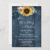 Invitation Tournesol en bois bleu après la fête du Mariage (Devant)