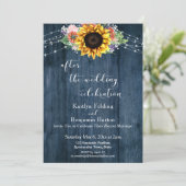 Invitation Tournesol en bois bleu après la fête du Mariage (Debout devant)