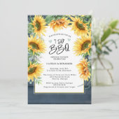 Invitation Tournesol en bois bleu rustique Je fais Fête des m (Debout devant)