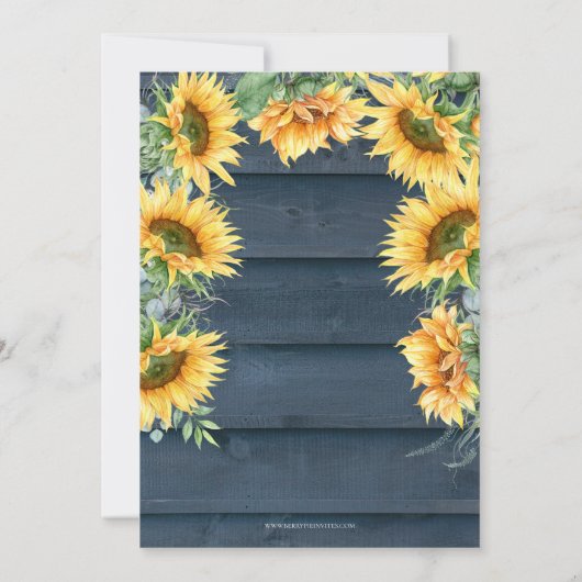 Invitation Tournesol en bois bleu rustique Je fais Fête des m (Dos)