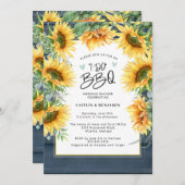 Invitation Tournesol en bois bleu rustique Je fais Fête des m (Devant / Derrière)