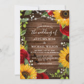 Invitation Tournesol en bois Brown rustique et Mariage en ros (Devant)