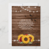 Invitation Tournesol en bois Brown rustique et Mariage en ros (Dos)