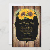 Invitation Tournesol en bois rustique Black Gold party (Devant)