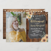 Invitation Tournesol en bois rustique de partie de retraite (Devant / Derrière)