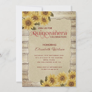 Invitation Tournesol en bois vintage déchirée Quinceañera