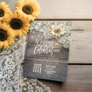 Invitation Tournesol en dentelle Vintage wedding shower Bois 