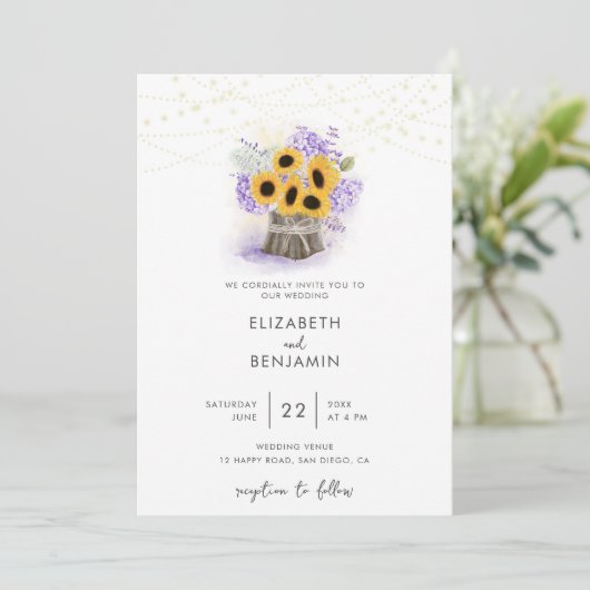Invitation Tournesol en pot de bois rustique Hydrangea Boho M (Debout devant)