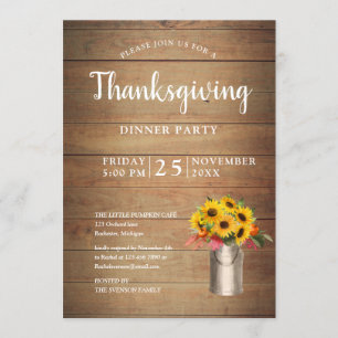Invitation tournesol en souper d'action de grâces de lait