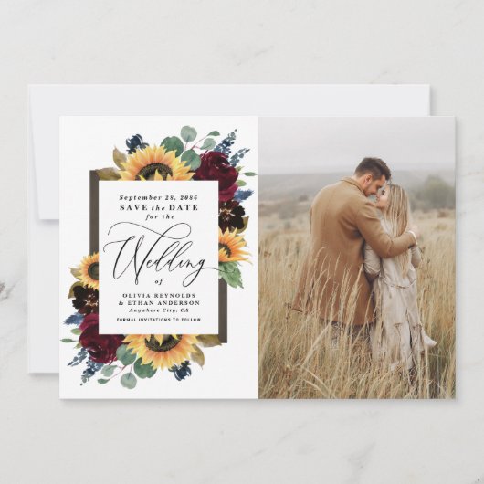 Invitation Tournesol Enregistrer la date Photo Rustic Country (Devant)