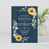 Invitation Tournesol et bleu de la marine (Debout devant)