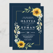 Invitation Tournesol et bleu de la marine (Devant / Derrière)